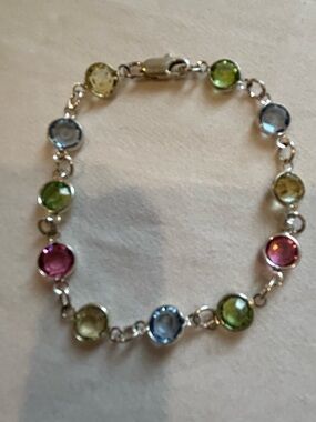 Sterling Silver Multi-Crystal Colorful Station Bracelet